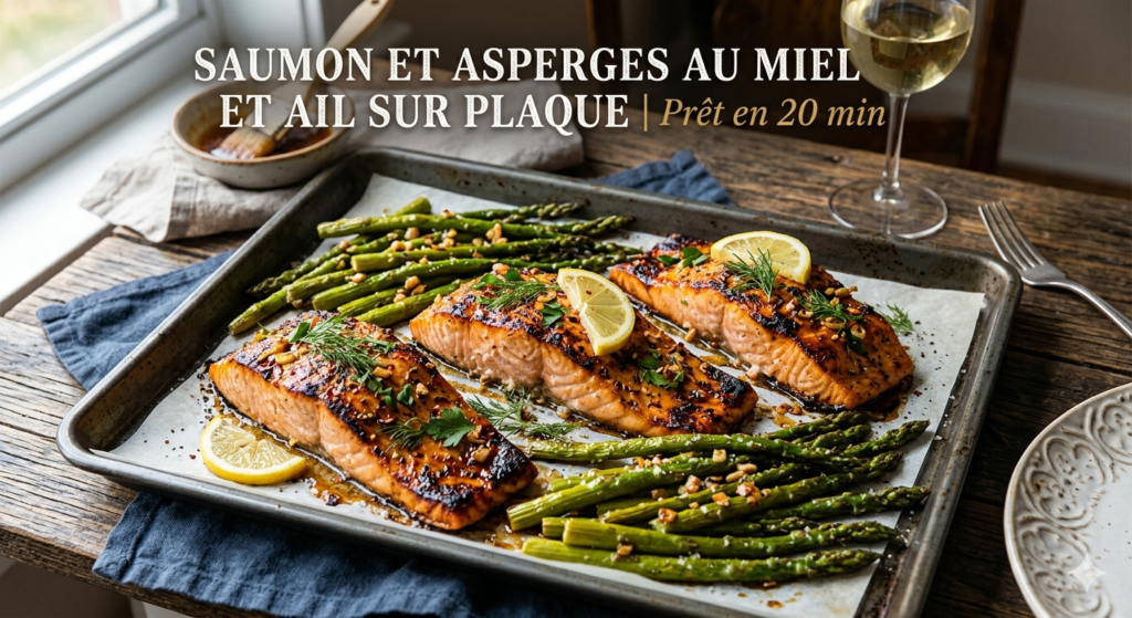 Saumon et Asperges au Miel et Ail sur Plaque | Prêt en 20 min