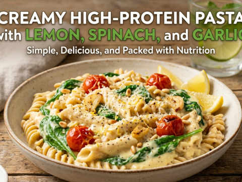 Creamy High-Protein Pasta with Lemon, Spinach, and Garlic