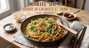 Nouilles "Soie" au Beurre de Cacahuète et Tahini | 15 min - Végétalien