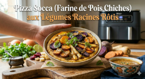 Pizza Socca (Farine de Pois Chiches) aux Légumes Racines Rôtis