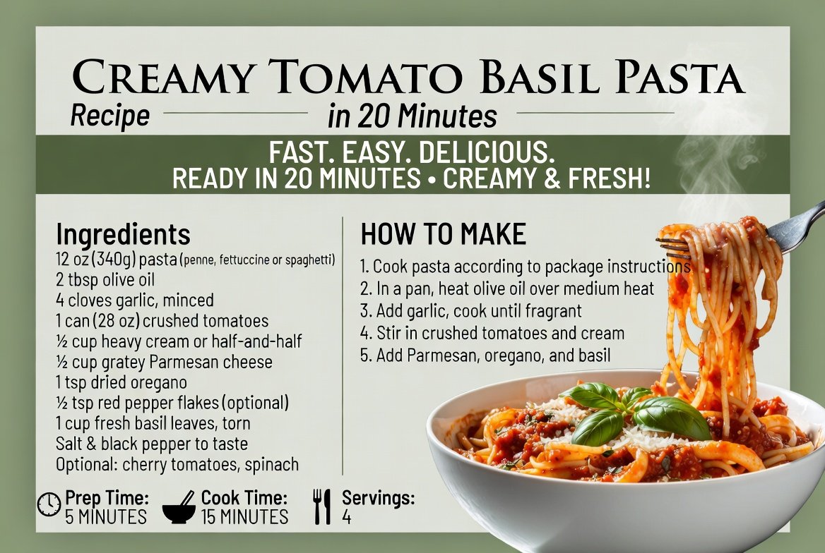 Creamy Tomato Basil Pasta in 20 Minutes